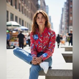 J. McLaughlin Red and Blue Floral Shirt
